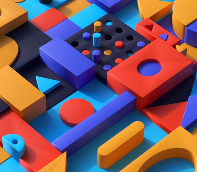 half image of abstract 3d objects